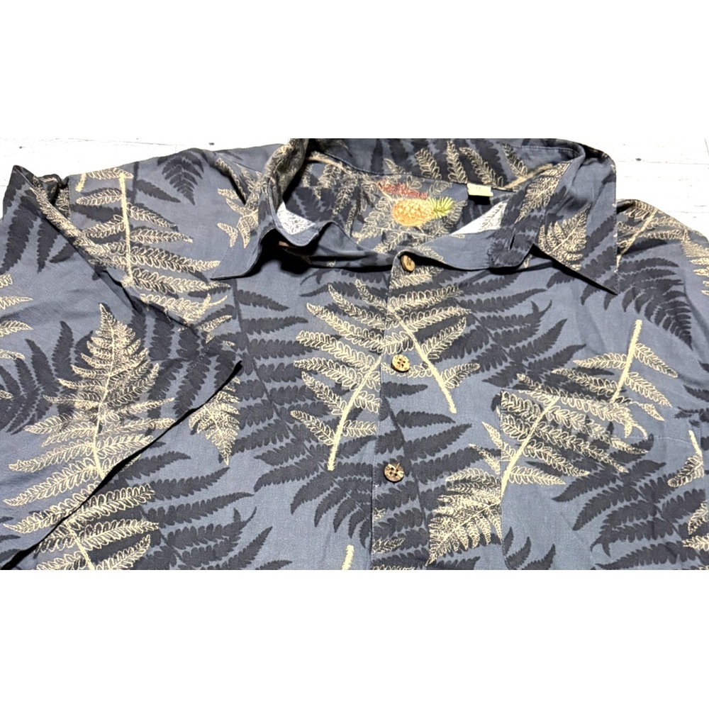 Caribbean Silk Blend Hawaiian Camp Shirt Mens Dark Gray Blue Tropical Leaf XXL